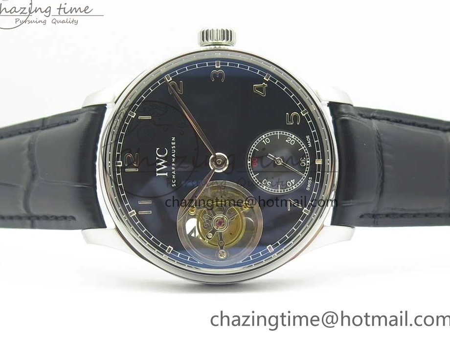 MIROTIME 0524 Sporty Portuguese Tourbillon IW5463 SS ZF Best Edition Black Dial on Black Leather Strap 7173